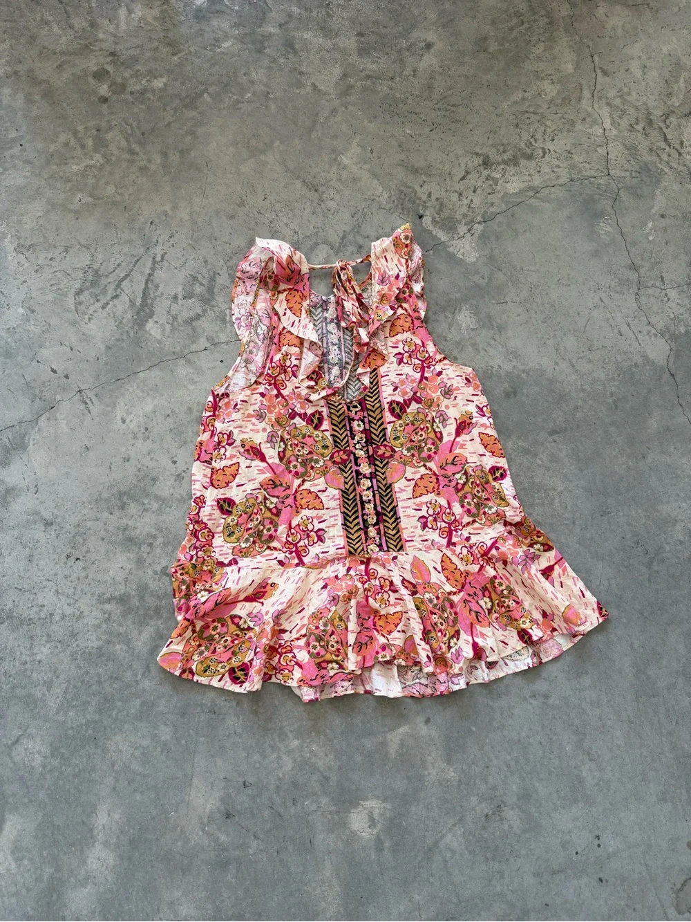 Free People Pink Floral Ruffle Mini Dress